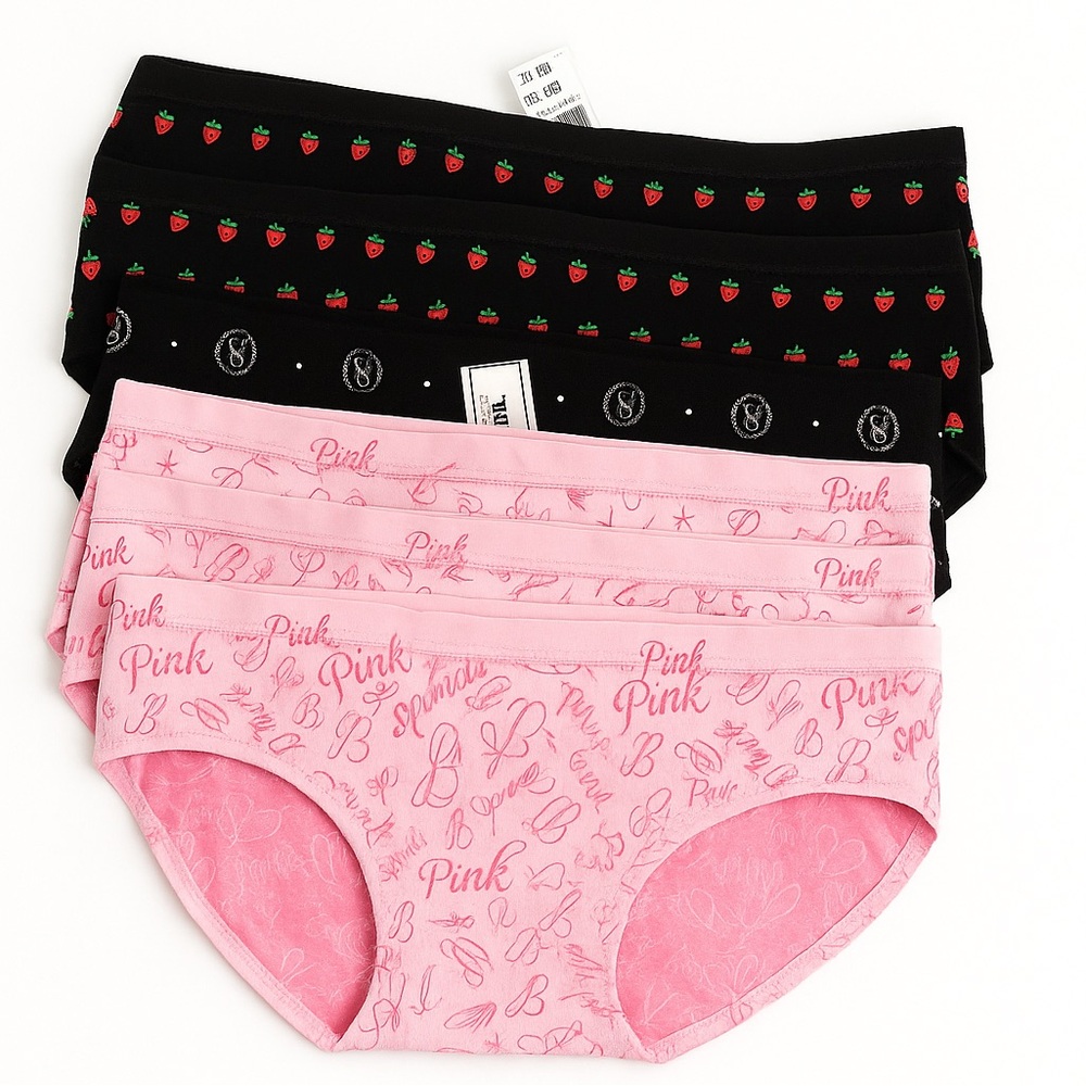 PINK Victoria's Secret Black and Pink Panty Set